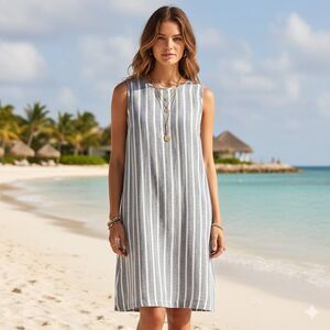 St. Tropez West Striped Linen Dress Size 8